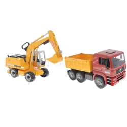 Wywrotka MAN TGA z koparką BRUDER