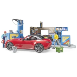 Stacja benzynowa i myjnia samochodowa z autem Roadster BRUDER