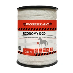 Taśma do pastucha ECONOMY S20 2 cm x  200 m biała Pomelac